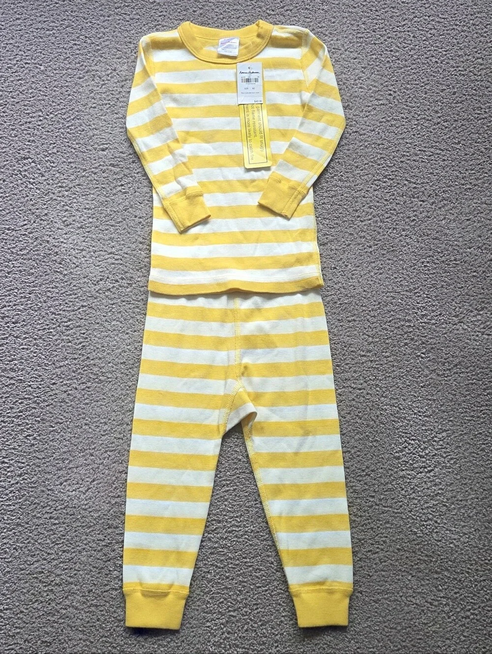 NWT Hannah Andersson Yellow & White Striped Organic Cotton Pajamas Set, Size 4T